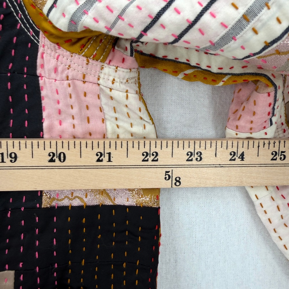 Ssōne Kantha Jacket Women 14 Yellow Cream Boho Quilted Patchwork Chore Button Up - Picture 11 of 13